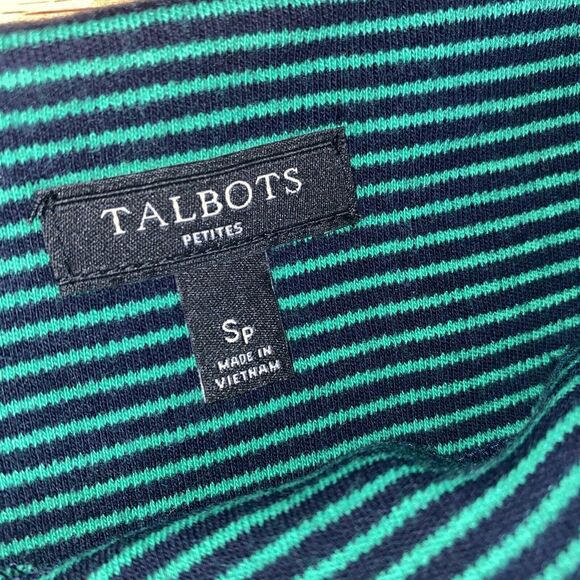 TALBOTS PETITES SP GREEN BLACK STRIPED COTTON SHEATH DRESS GOLD ZIPPERS - Picture 5 of 9
